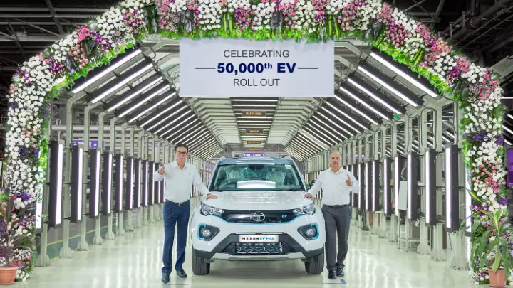 Tata Motors rolls out the 50000th electric vehicle from its Pune facility.