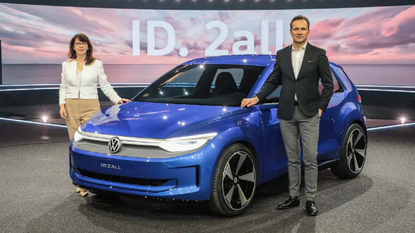 Volkswagen unveils the ID.2all concept car with range of up to 450 km and priced below 25,000 euros.